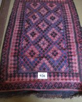 A mid 20th Century Kilimi rug diamond pattern in blue, pink and dark brown 170 x 104cms Condition