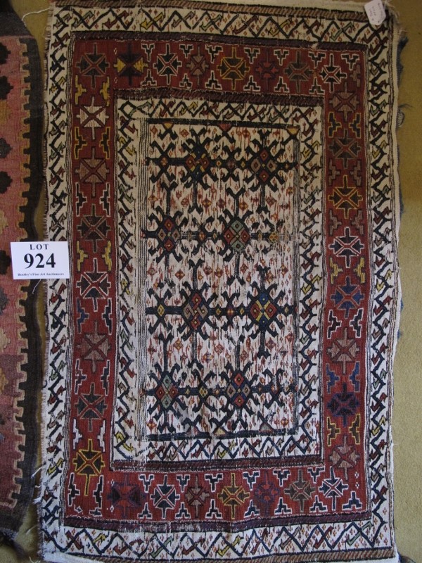 Three early mid 20th Century Kilim rugs, one pink and brown 94 x 82cms, one cream and red 102 x - Image 3 of 5