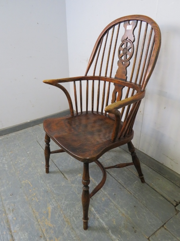 An ash Windsor wheelback chair in the 19th century taste, having carved and pierced back splat, - Image 2 of 3