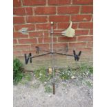 A vintage brass and steel weathervane in the form of a thumbs up with an arrowhead. H74cm W56cm