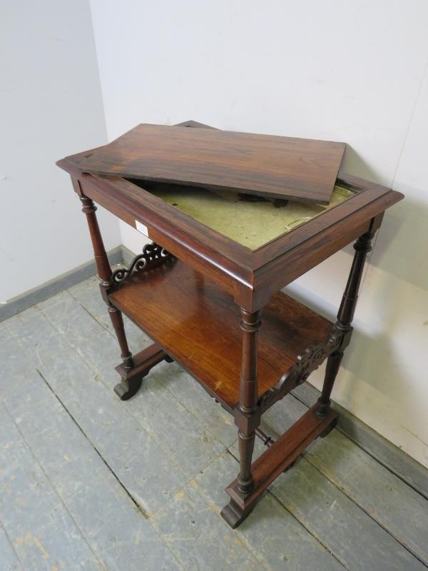A fine quality 19th century rosewood two-tier whatnot in the manner of Gillows, the top with - Image 4 of 4