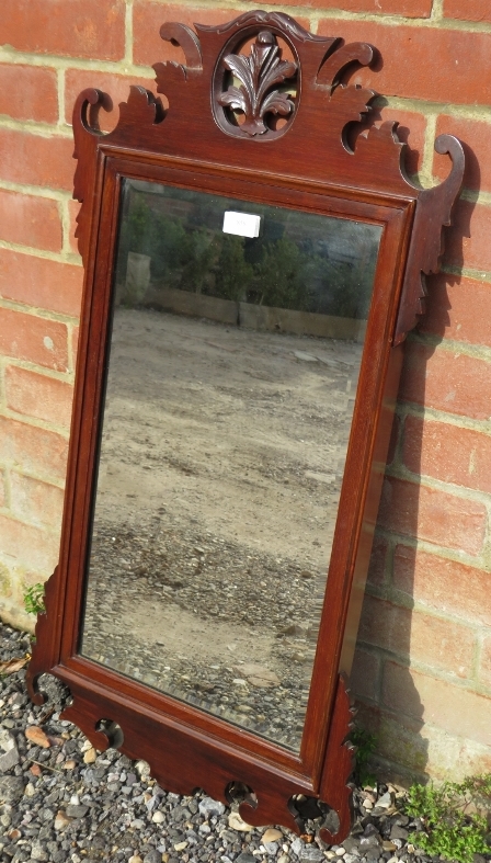 An antique mahogany bevelled wall mirror in the Georgian taste, the carved and pierced surround with - Image 2 of 2