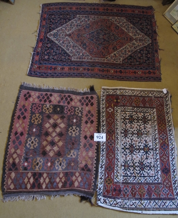 Three early mid 20th Century Kilim rugs, one pink and brown 94 x 82cms, one cream and red 102 x - Image 2 of 5