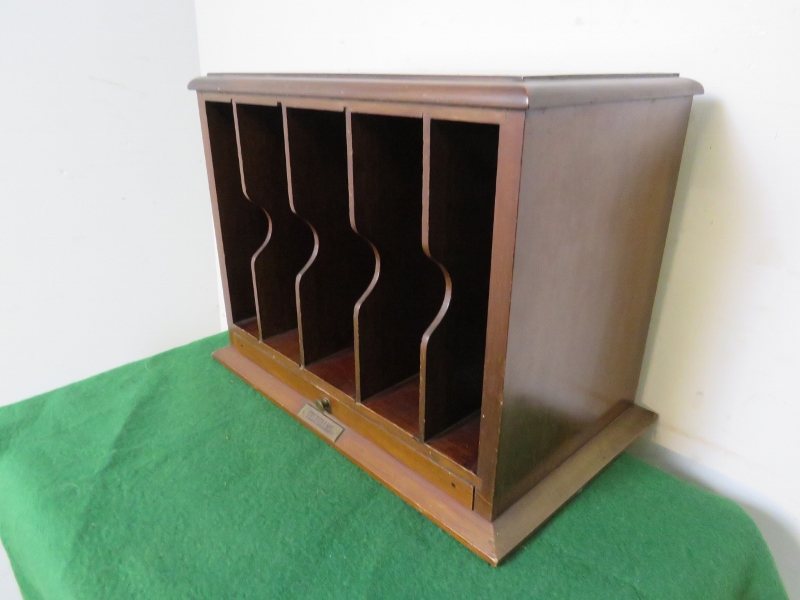 An Edwardian mahogany tabletop telegram cabinet, the top with marquetry inlay, housing five - Image 2 of 3