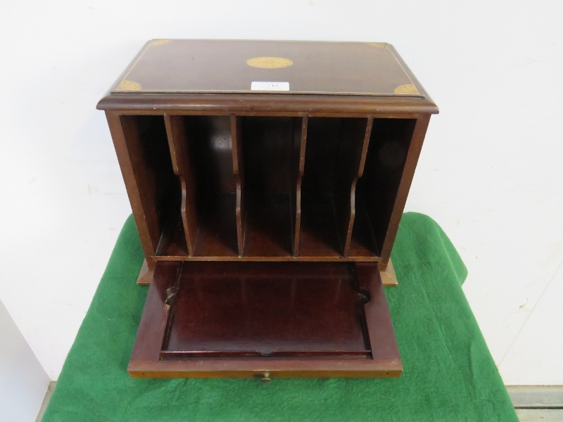 An Edwardian mahogany tabletop telegram cabinet, the top with marquetry inlay, housing five - Image 3 of 3