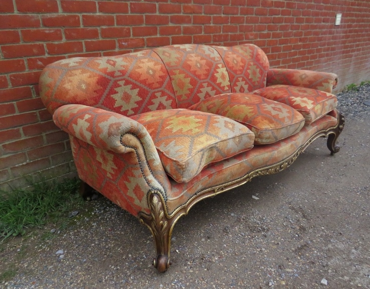 A 19th century serpentine fronted 3-seater sofa by Holland and sons, reupholstered in kilim style - Image 3 of 4