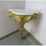 A 19th century French giltwood console table, the shaped white marble loose top on a giltwood base