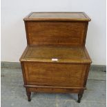 A set of Edwardian mahogany library steps, having inset gilt tooled brown leather treads and