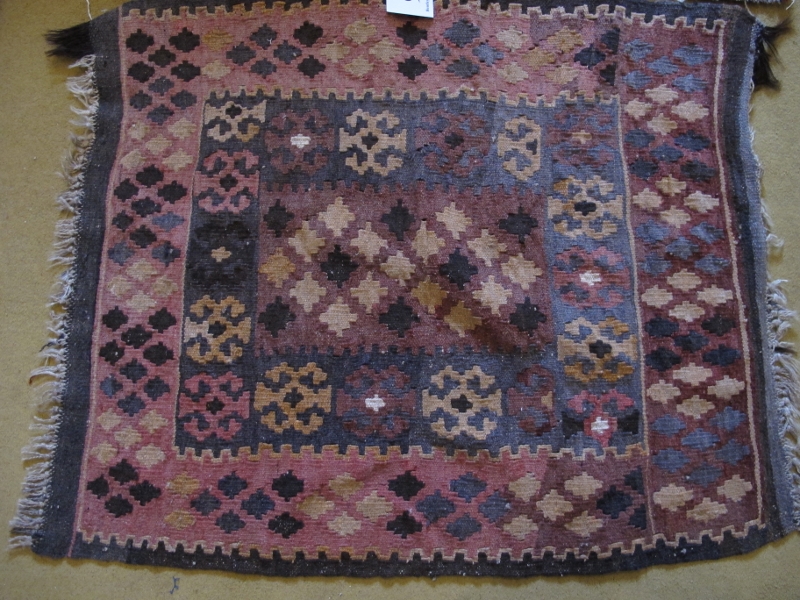 Three early mid 20th Century Kilim rugs, one pink and brown 94 x 82cms, one cream and red 102 x - Image 4 of 5