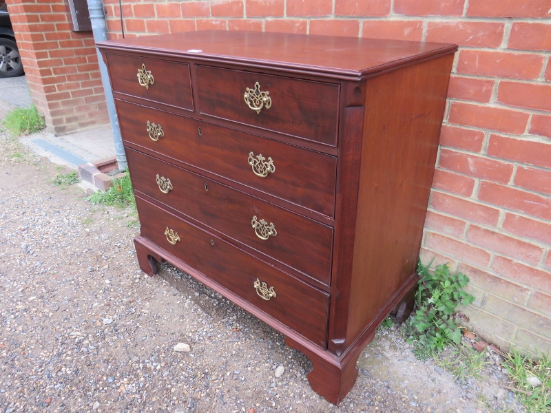 A Georgian mahogany chest of good colour, housing two short above three long graduated cock-beaded - Image 3 of 3