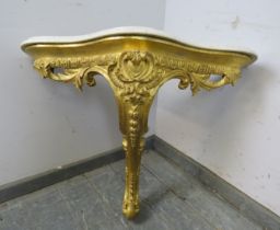 A 19th century French giltwood console table, the loose white marble top on a giltwood base with