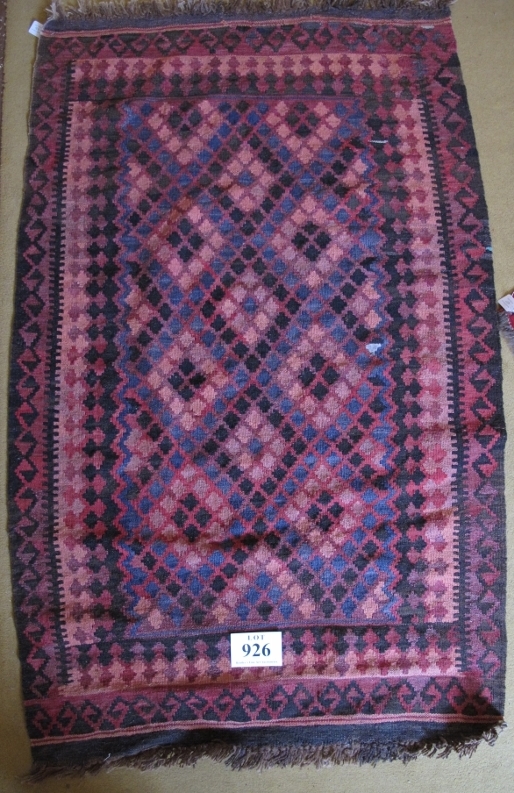 A mid 20th Century Kilimi rug diamond pattern in blue, pink and dark brown 170 x 104cms Condition - Image 2 of 2