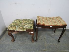 A 19th century mahogany footstool with drop-in pad, on cabriole supports with pad feet. Together