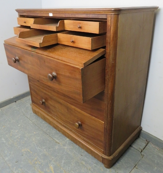 An unusual Victorian mahogany chest, the top section with fall front, opening onto a fitted interior - Image 4 of 4