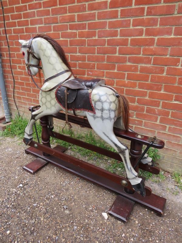 A vintage dapple-grey rocking horse, with real horsehair mane and tail and leather saddle and - Image 3 of 3