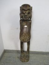 A large vintage carved hardwood African fertility statue, on a plinth base. H123cm W22cm D22cm (