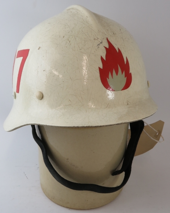 A 1970s Swedish Brissman Halmstad white fibreglass fire helmet