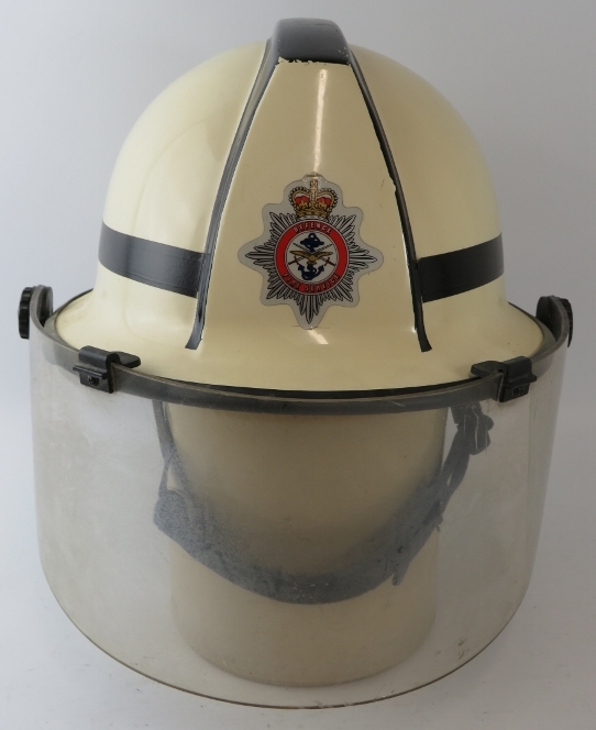 A 1970s British white Cromwell F500s fire helmet with visor, badged Defence Fire Service - Image 3 of 4