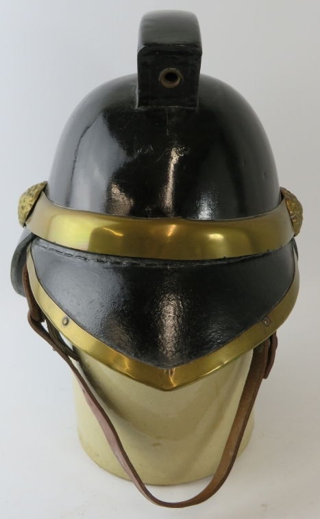 A 1920s British leather and brass fire helmet with square comb - Image 2 of 3