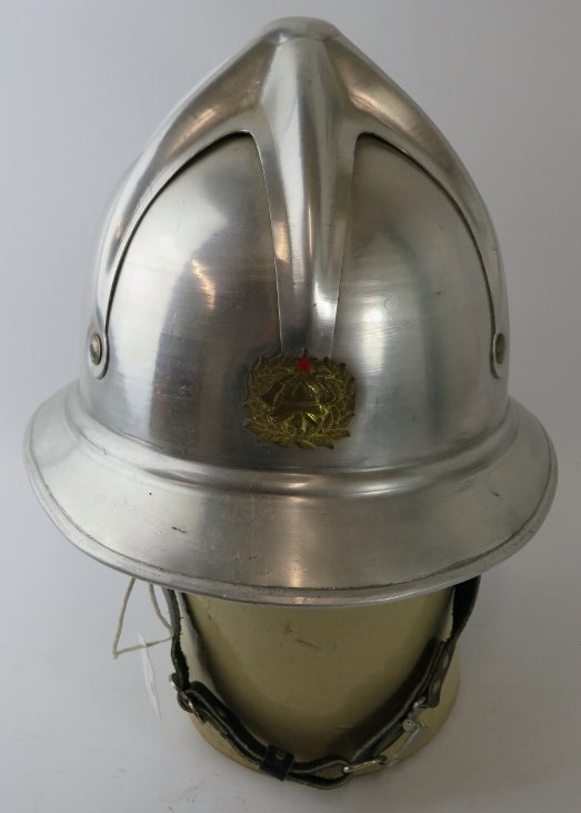 A 1970s Yugoslavia Fire Service polished aluminium fire helmet. - Image 2 of 3