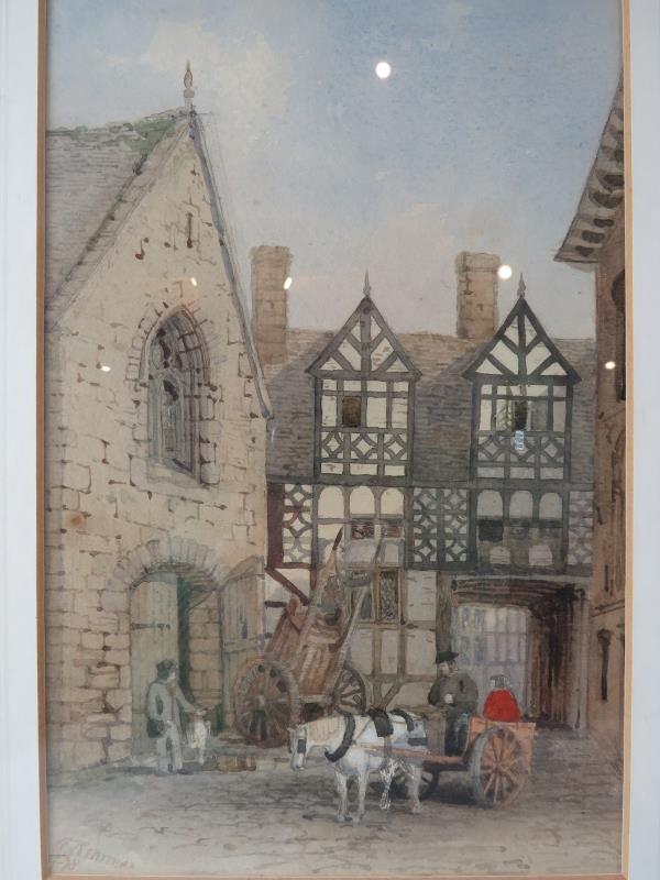 A late 19th Century framed & glazed watercolour, 'Shrewsbury town scene'. 26cm x 16.5cm (6.5'' x - Image 2 of 5
