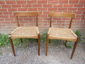 A pair of mid-century Danish teak side chairs by Arne Hovmand Olsen for Mogens Kold, the braided