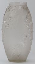 A French Verlys of Paris frosted glass vase, early/mid 20th century. Decorated with cherries,