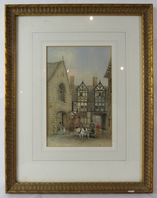 A late 19th Century framed & glazed watercolour, 'Shrewsbury town scene'. 26cm x 16.5cm (6.5'' x