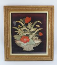 A silk woven tapestry, late 19th/early 20th century. Depicting a bowl issuing a variety of