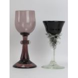 A Karlin Rushbrooke and an Anne Gilchrist glass wine goblet. The Karlin Rushbrooke goblet