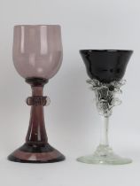 A Karlin Rushbrooke and an Anne Gilchrist glass wine goblet. The Karlin Rushbrooke goblet