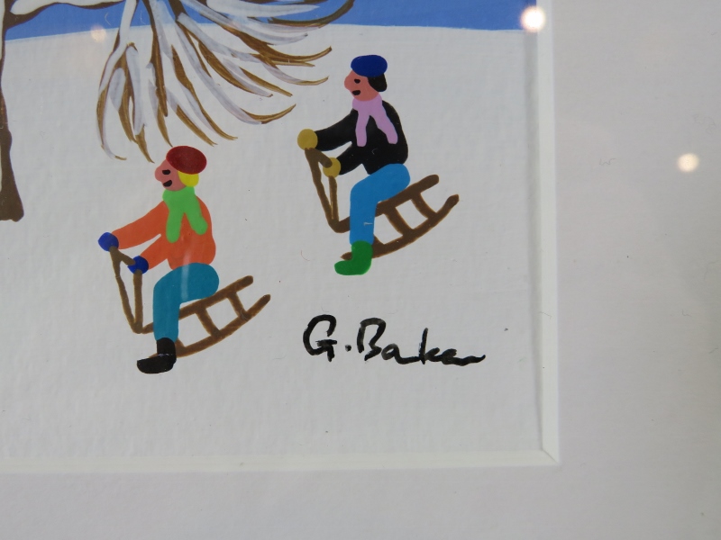 Gordon Barker (British) - A framed & glazed acrylic on paper, 'Snow day fun', signed lower right G - Image 4 of 5