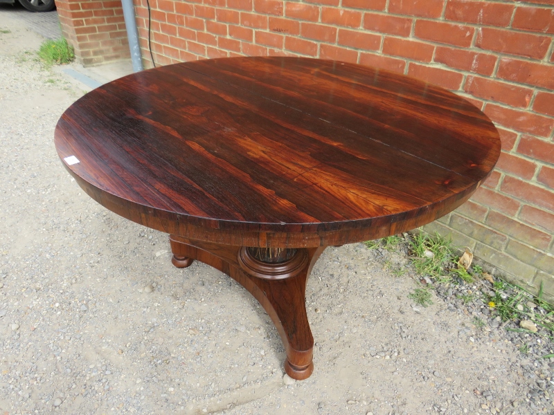 A 19th century rosewood tilt-top circular breakfast table, above a tapering plain pedestal with - Image 3 of 3