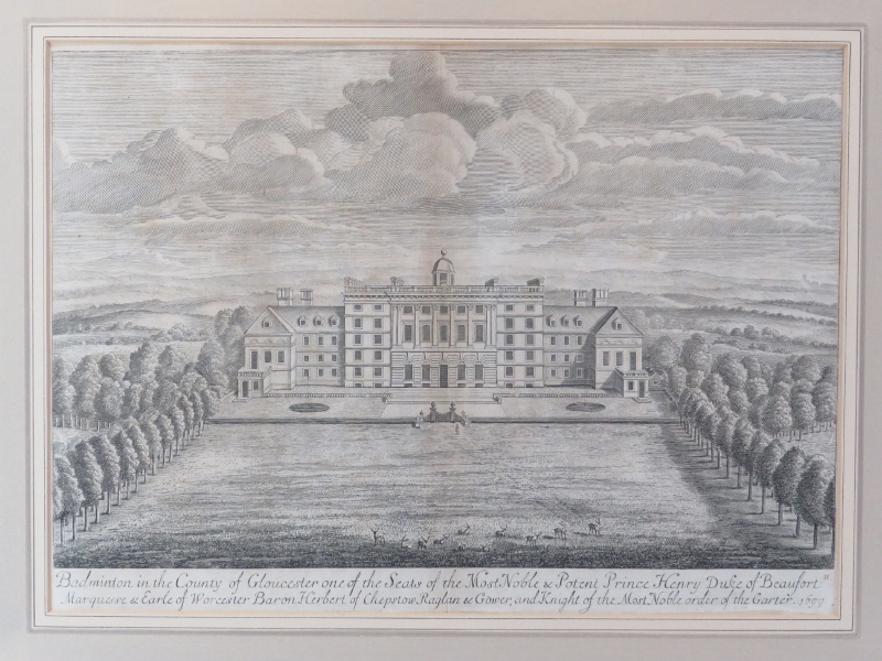 An engraving entitled ’Badminton in the County of Gloucester’, dated 1699. Well Framed and glazed. - Image 2 of 3