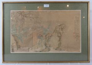 Chinese (18th/19th century) - A watercolour, 'Figures talking', with red seal marks and Chinese