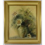 A pair of mid 20th century framed oils on canvas, 'Still life flowers in a vase', both signed