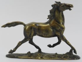 A bronzed brass figure of a horse after Erich Saalmann, 20th century. Signed ‘E. Saalmann’ to the