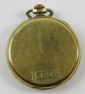 A Waltham Colonial yellow metal pocket watch, with engraved open face, seconds wheel, slimline, - Image 3 of 5