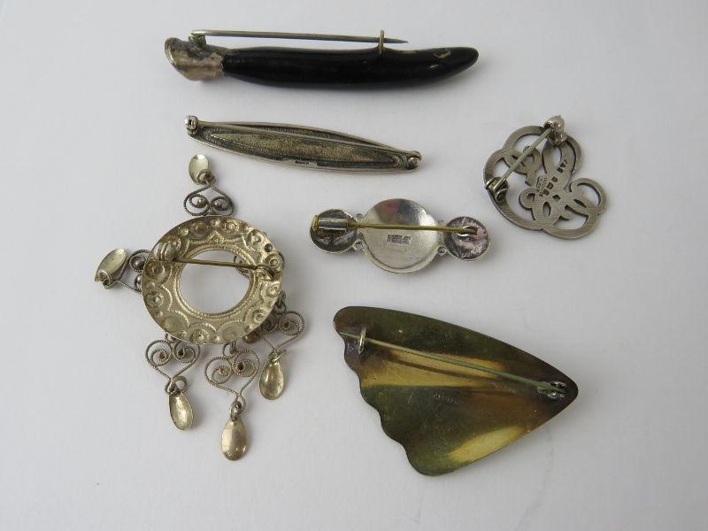 Six mixed silver brooches including a Norwegian enamelled butterfly wing marked CND, a Kelt - Image 3 of 3