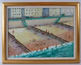 Milward - A framed oil on board, 'Beach scene (Brighton) with promenade', signed Milward lower