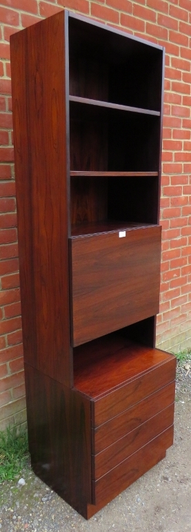 A mid-century Danish hardwood tall drinks cabinet, having three open shelves above a fall-front - Image 2 of 4