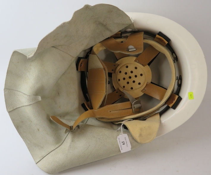 A 1990s Czechoslovakia Fire Service white Ergon fibreglass fire helmet with leather neck cowl - Image 3 of 3