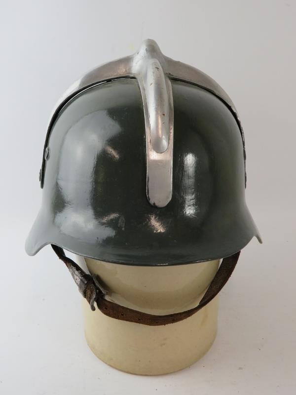 A 1950s German style Hungarian Fire Service steel fire helmet with polished metal mount - Image 2 of 3