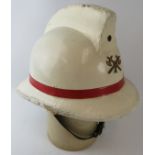 A 1970s Belgian Fire Service white cork fire helmet with Leroir Depose label *Please note, some