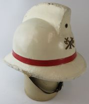 A 1970s Belgian Fire Service white cork fire helmet with Leroir Depose label *Please note, some