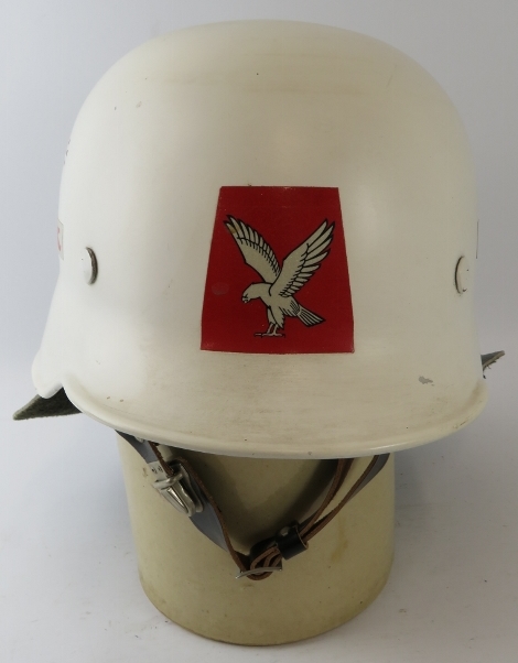 A 1980s Danish Falck Fire Brigade white ABS fire helmet with leather neck cowl - Image 2 of 3