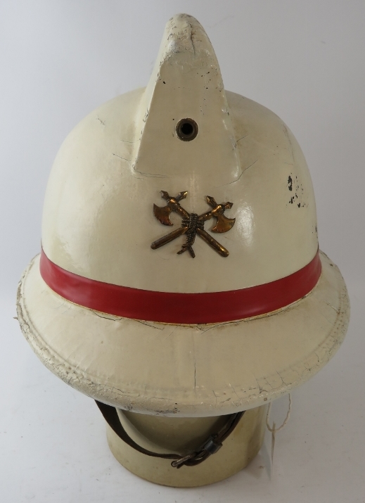 A 1970s Belgian Fire Service white cork fire helmet with Leroir Depose label *Please note, some - Image 2 of 3