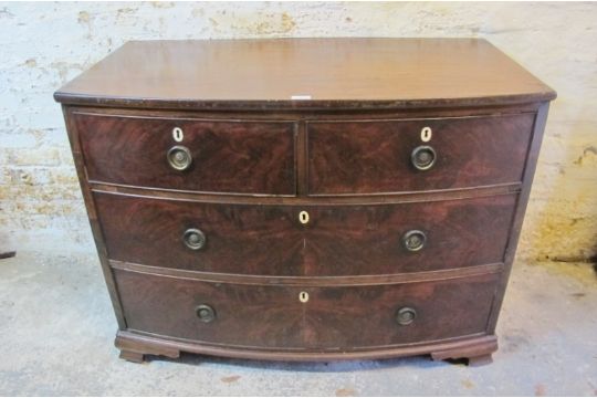 A Georgian mahogany bow-fronted chest housing two short and two long graduated cock-beaded drawers - Image 1 of 2