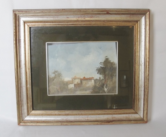 Italian 20th century framed and glazed oil on board, continental scene with buildings beyond