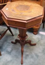 Victorian inlaid work table on tripod base
